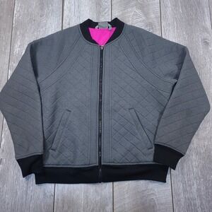 Athleta Infusion Bomber Jacket Women Large Gray Quilted Full Zip Pink Lining